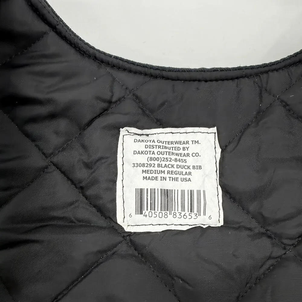 DAKOTA Outerwear Cold Weather Insulated Black Bib Overall Size M Zip Front, Leg